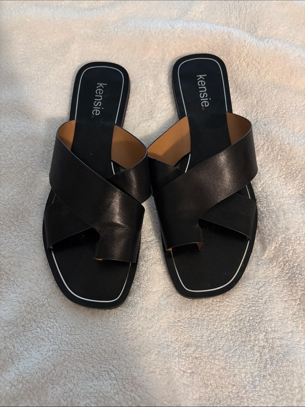 Kensie Black Crisscross Slide Sandals